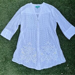 Antica Sartoria White Eyelet Embroidered Tunic Shirt-Dress Top